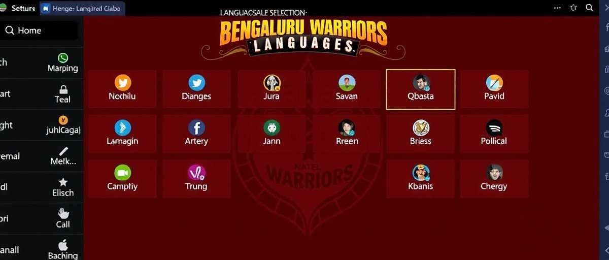 Bengaluru Warriors Language Options Bengaluru Warriors language selection screen showing various Indian languages